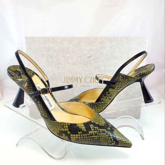 Jimmy Choo Shoes - NWT$795 Jimmy Choo Ray Snakeskin-Embossed Leather Slingback Pumps Heels Sz 38.5
